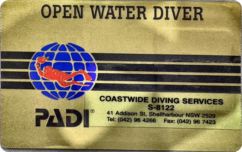 PADI Open Water Diver certification card