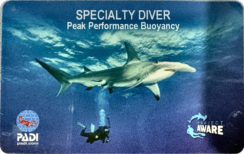 PADI Peak Performance Buoyancy certification card