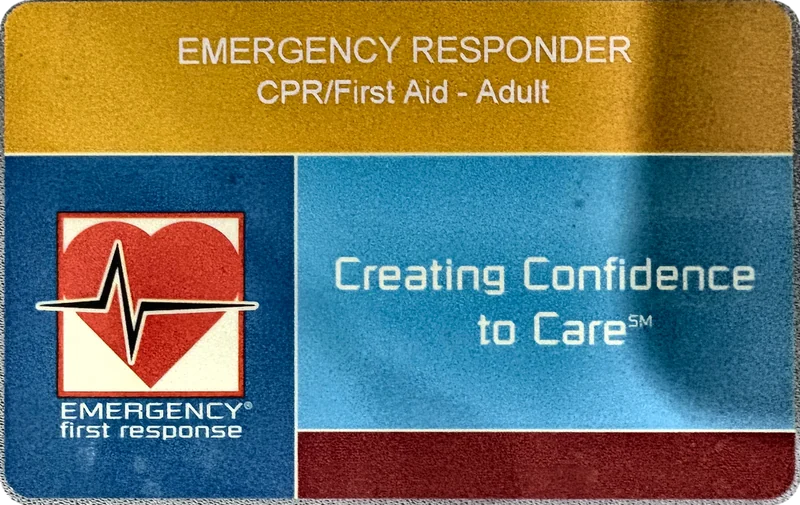 PADI Emergency First Response certification card