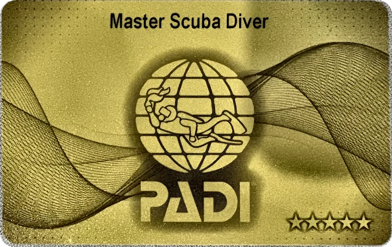 PADI Master Scuba Diver certification card